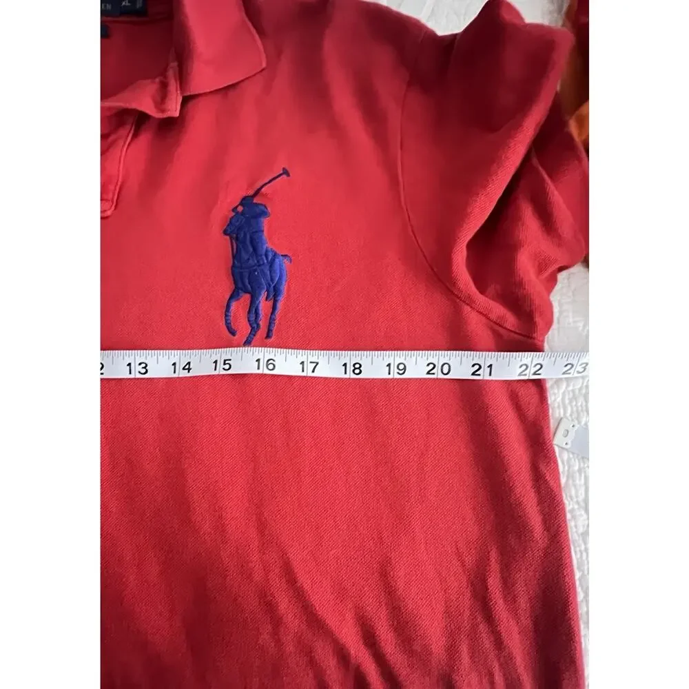Polo Ralph Lauren Polo Shirt Mens Red Blue Big Pony Custom Slim Fit Knit XL - Picture 6 of 7